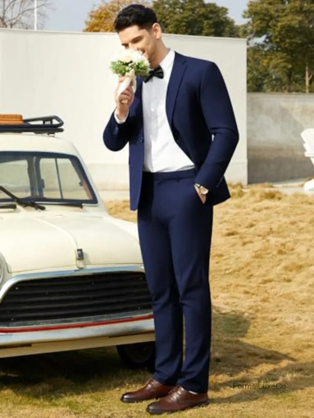 Slim Fit 2-Piece Wedding Tuxedo Suit Set with Notched Lapel, Long Sleeve Blazer